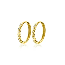 12mm ZINZI Gold 14 krt gouden oorringen bezet met witte zirconia's, luxe klapsluiting 12 x 1,5mm ZGO409