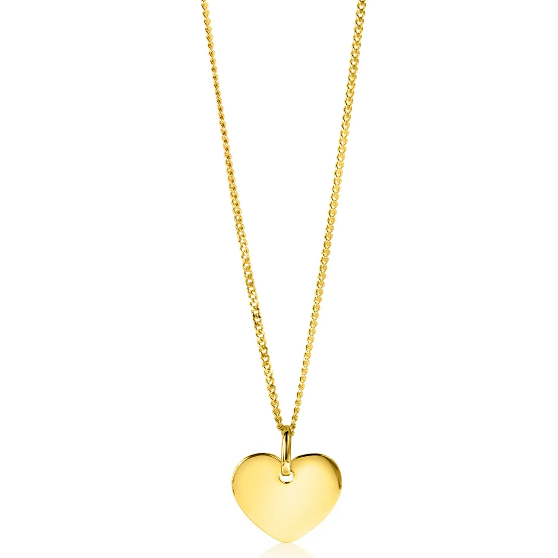 12mm ZINZI Gold 14 krt gouden hanger met trendy glanzend hartje van 12mm ZGH396-12 (zonder collier)