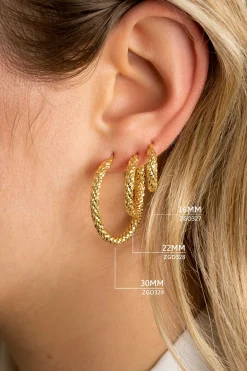 16mm ZINZI Gold 14 krt gouden oorringen met schitterende bewerkte buis 3mm breed ZGO327