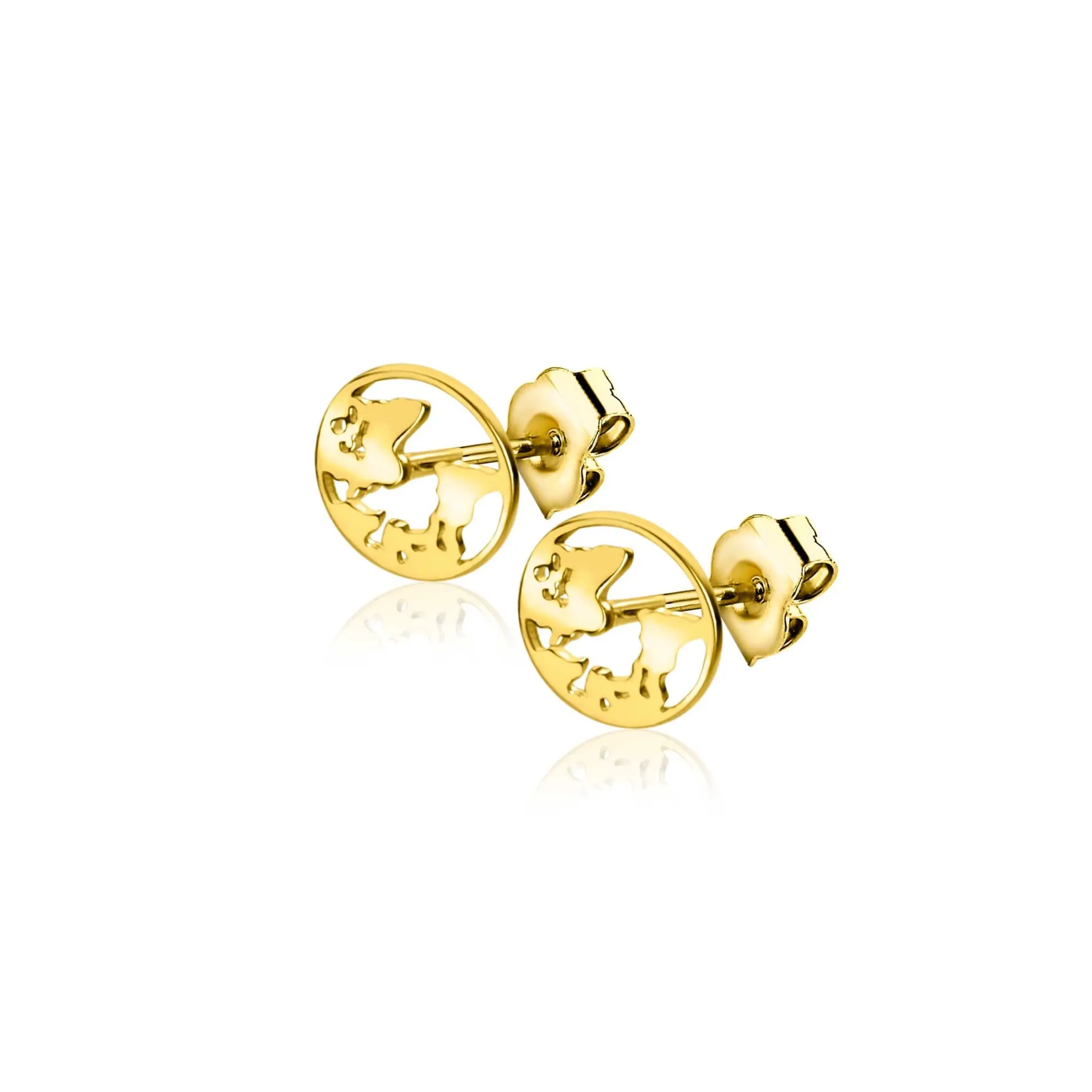 6,5mm ZINZI Gold 14 krt gouden oorknoppen met wereldkaart ZGO474