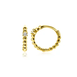 13mm ZINZI Gold 14 krt gouden oorringen met bolletjes design en een ronde witte zirkonia, met luxe klapsluiting 13 x 2mm ZGO527