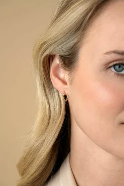 13mm ZINZI Gold 14 krt gouden oorringen met bolletjes design en een ronde witte zirkonia, met luxe klapsluiting 13 x 2mm ZGO527