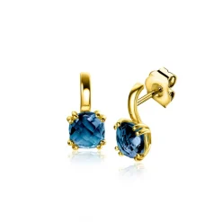 13mm ZINZI Gold 14 krt gouden oorsieraden met vierkante kleursteen in 6,5mm bezet met Londen topaas ZGO537