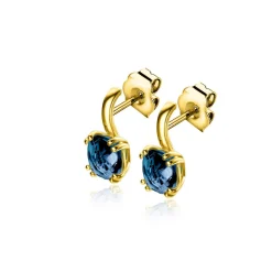 13mm ZINZI Gold 14 krt gouden oorsieraden met vierkante kleursteen in 6,5mm bezet met Londen topaas ZGO537