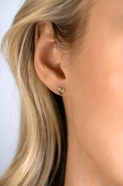 5mm ZINZI Gold 14 krt gouden hart oorknoppen 5mm met zonnestralen motief ZGO340