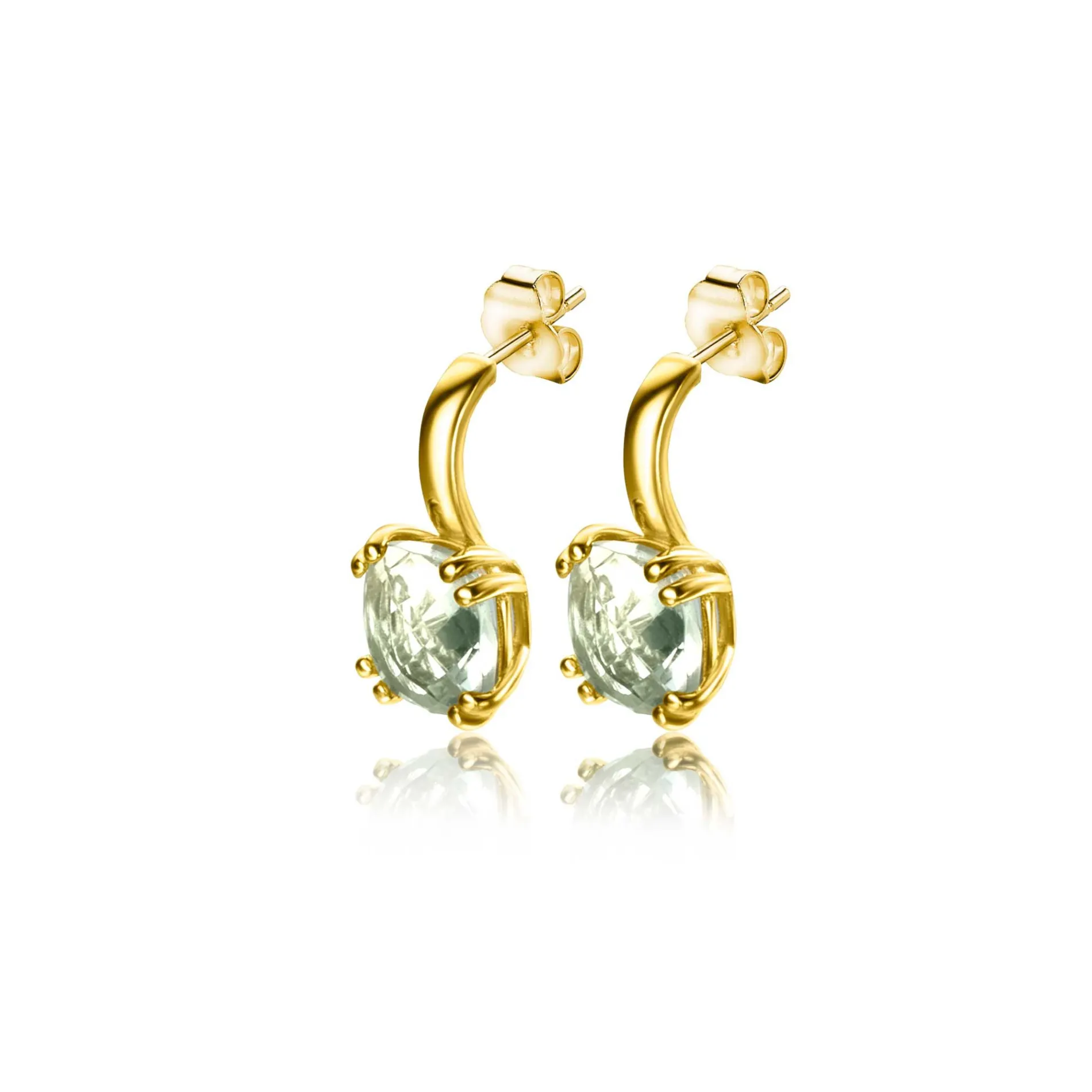 12mm ZINZI Gold 14 krt gouden oorsieraden 12mm met vierkante kleursteen in 6,5mm bezet met lichtgroen amethist ZGO376