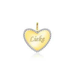 15mm ZINZI Gold 14 krt gouden hanger met glanzend hartje van 15mm en met chique witgouden parelrand ZGH364-15 (zonder collier)