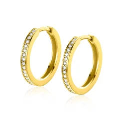 17mm ZINZI Gold 14 krt gouden oorringen bezet met witte zirconia's met luxe klapsluiting 17mm x 2,1mm vierkante buis ZGO430Z