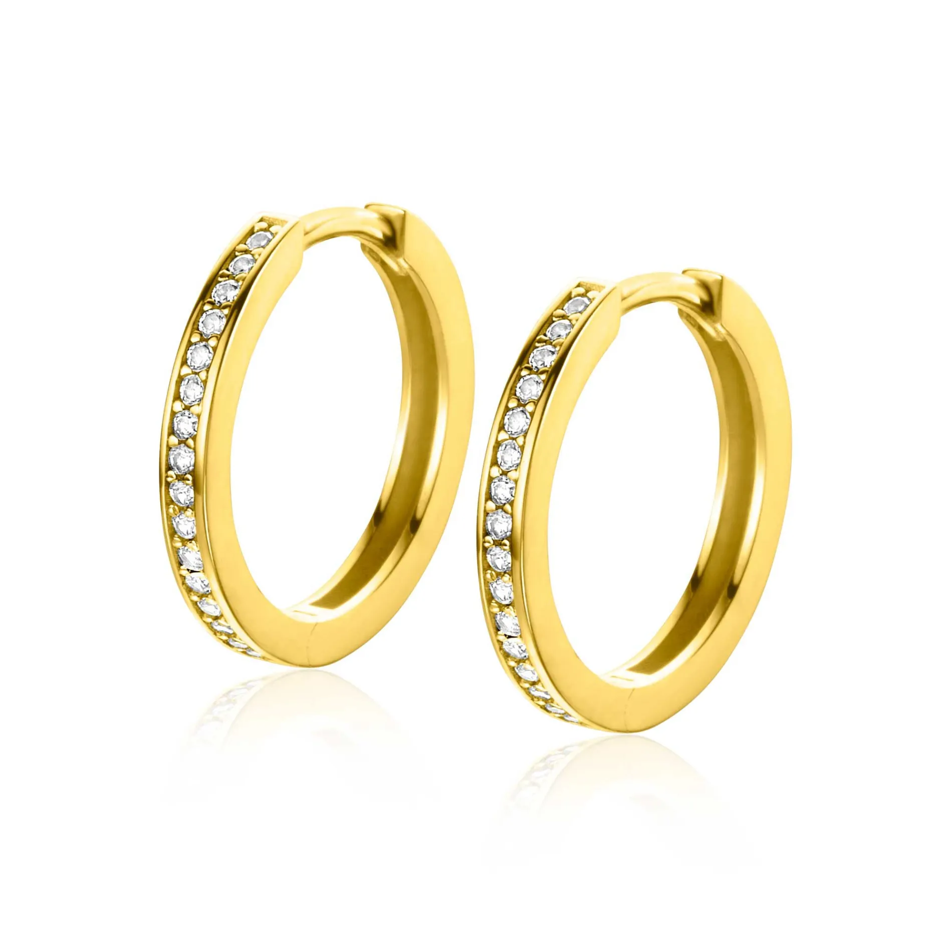 17mm ZINZI Gold 14 krt gouden oorringen bezet met witte zirconia's met luxe klapsluiting 17mm x 2,1mm vierkante buis ZGO430Z
