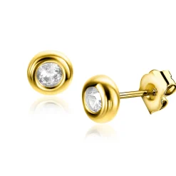 4,5mm ZINZI Gold 14 krt gouden oorknoppen bezet met witte zirconia in een glanzende ronde zetting ZGO318