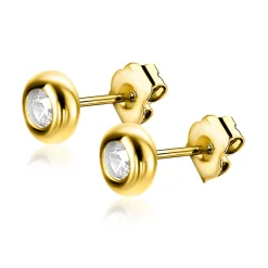 4,5mm ZINZI Gold 14 krt gouden oorknoppen bezet met witte zirconia in een glanzende ronde zetting ZGO318