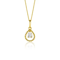 16mm ZINZI Gold 14 krt gouden hanger met open druppelvorm en peervormige witte zirconia ZGH478 (zonder collier)