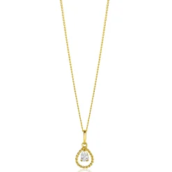 16mm ZINZI Gold 14 krt gouden hanger met open druppelvorm en peervormige witte zirconia ZGH478 (zonder collier)