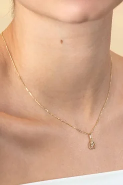 16mm ZINZI Gold 14 krt gouden hanger met open druppelvorm en peervormige witte zirconia ZGH478 (zonder collier)