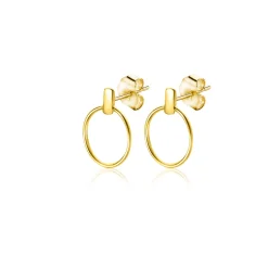 9mm ZINZI Gold 14 krt gouden oorstekers met trendy open ronde vormen en klein staafje op het oor ZGO404