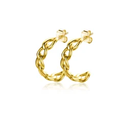 12mm ZINZI Gold 14 krt gouden oorstekers half rond gezet met gourmet schakels, 3mm breed ZGO375