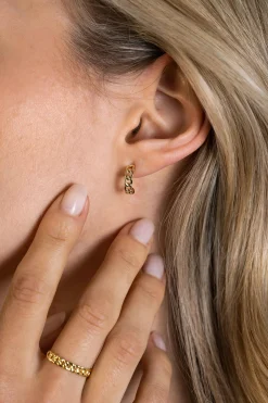 12mm ZINZI Gold 14 krt gouden oorstekers half rond gezet met gourmet schakels, 3mm breed ZGO375