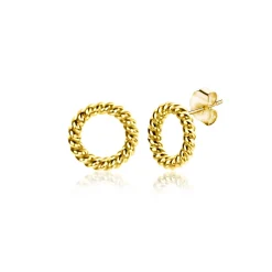 5mm ZINZI Gold 14 krt gouden ronde oorknoppen met gedraaid motief 5mm ZGO400