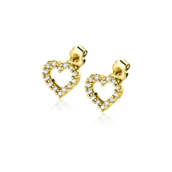 7mm ZINZI Gold 14 krt gouden oorknoppen open hartje bezet met witte zirconia's ZGO450