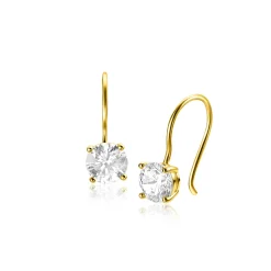 16mm ZINZI Gold 14 krt gouden oorhangers bezet met een ronde witte zirconia 6mm ZGO480