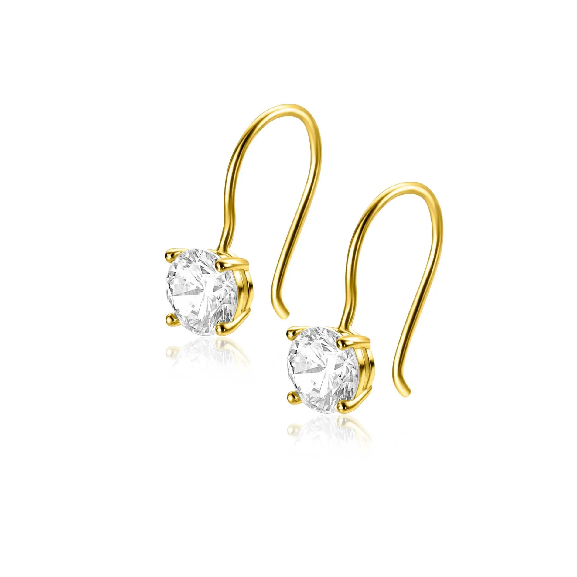 16mm ZINZI Gold 14 krt gouden oorhangers bezet met een ronde witte zirconia 6mm ZGO480