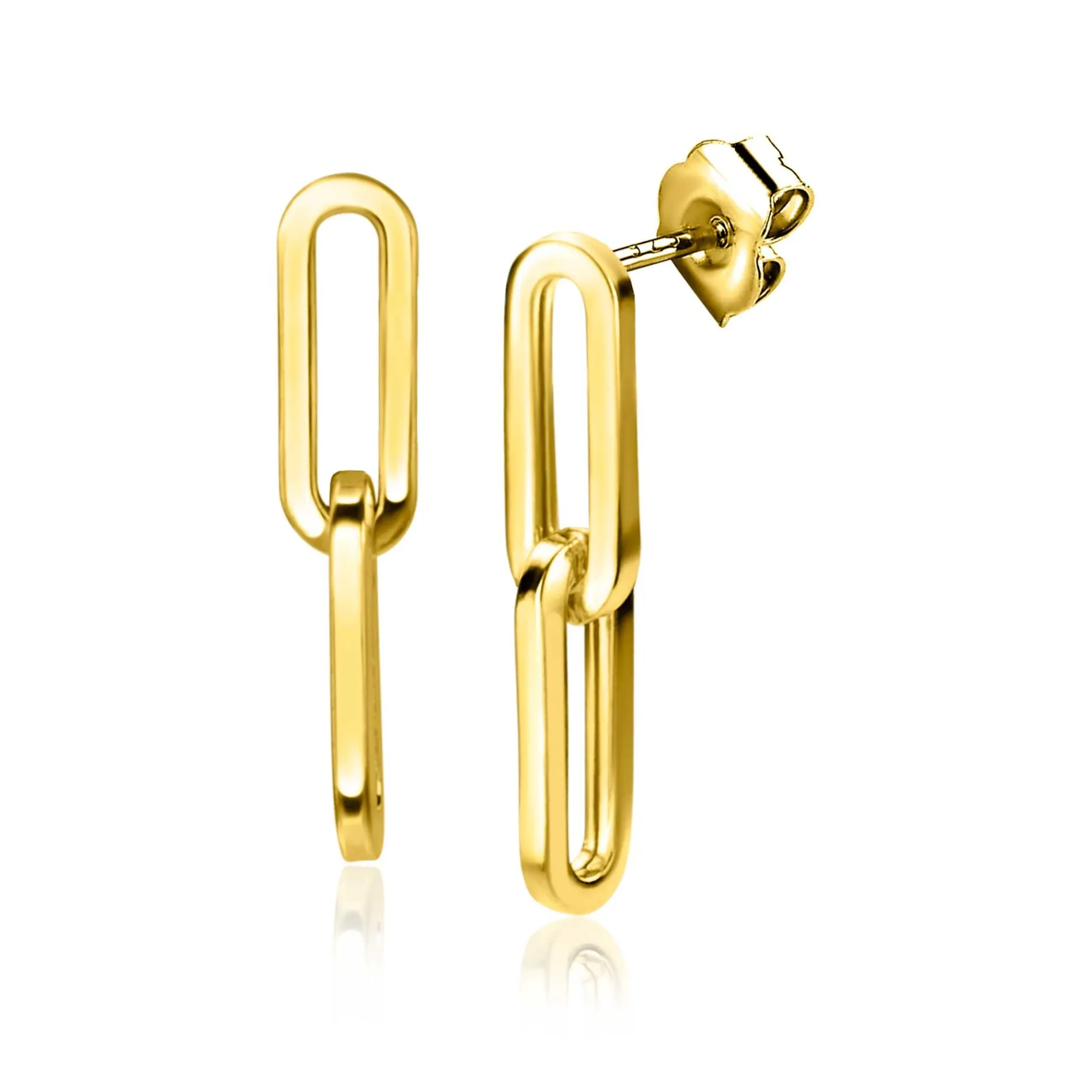 20mm ZINZI Gold 14 krt gouden oorstekers met twee trendy paperclip-schakels 20mm ZGO344
