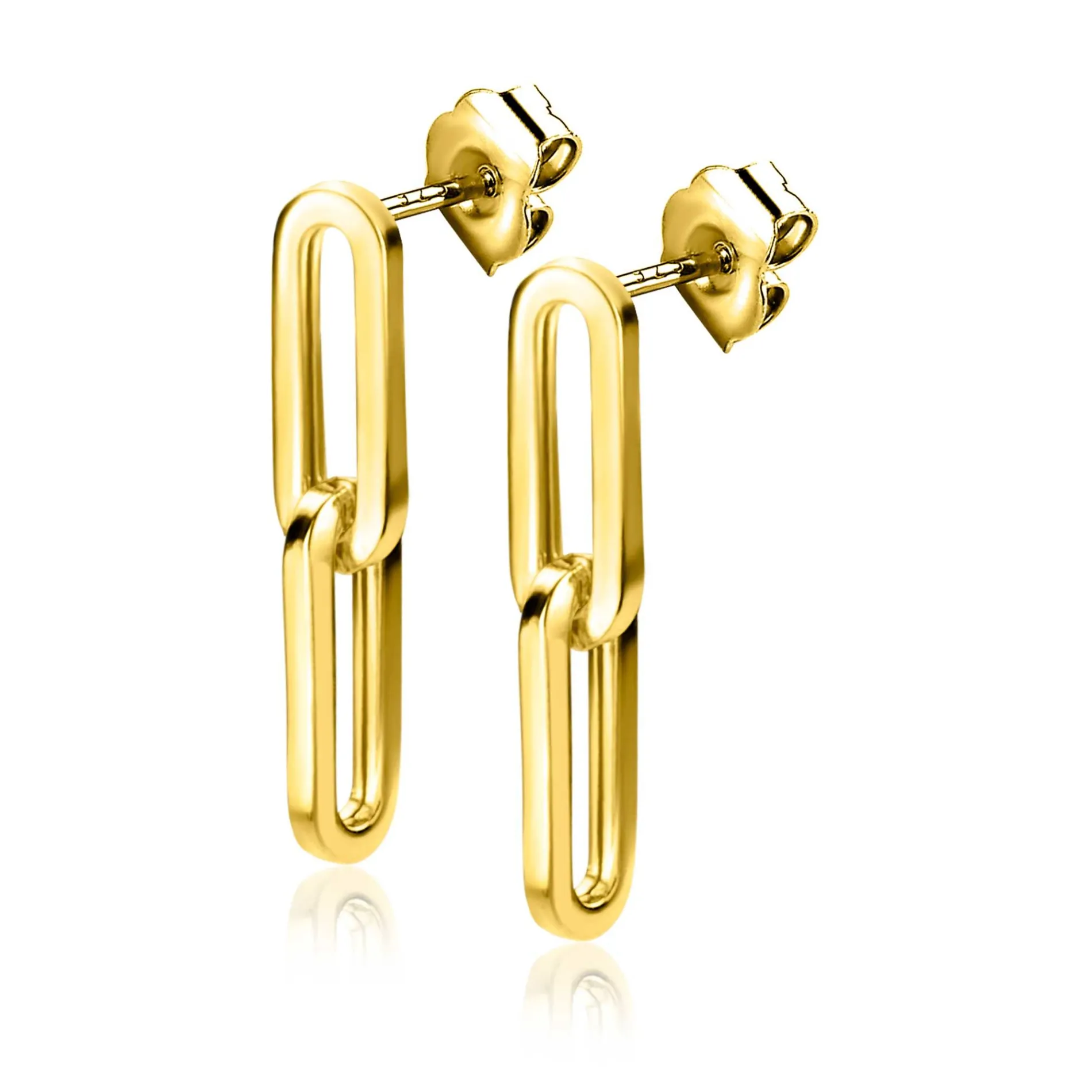 20mm ZINZI Gold 14 krt gouden oorstekers met twee trendy paperclip-schakels 20mm ZGO344