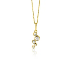 17mm ZINZI Gold 14 krt gouden hanger met ronde zettingen bezet met witte zirkonia's ZGH513 (zonder collier)