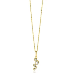 17mm ZINZI Gold 14 krt gouden hanger met ronde zettingen bezet met witte zirkonia's ZGH513 (zonder collier)