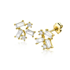 8mm ZINZI Gold 14 krt gouden fantasie oorknoppen met rechthoekige baguette geslepen zirkonia's en ronde witte zirkonia's ZGO511