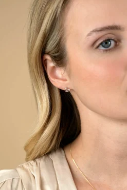 8mm ZINZI Gold 14 krt gouden fantasie oorknoppen met rechthoekige baguette geslepen zirkonia's en ronde witte zirkonia's ZGO511