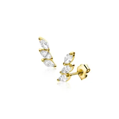7mm ZINZI Gold 14 krt gouden oorknoppen met drie ovale witte zirkonia's ZGO518