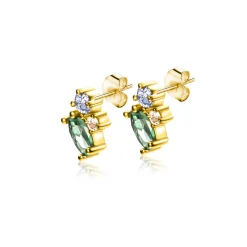 8mm ZINZI Gold 14 krt gouden fantasie oorstekers bezet met champagne, lichtblauwe en groene zirconia's ZGO379