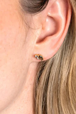 8mm ZINZI Gold 14 krt gouden fantasie oorstekers bezet met champagne, lichtblauwe en groene zirconia's ZGO379