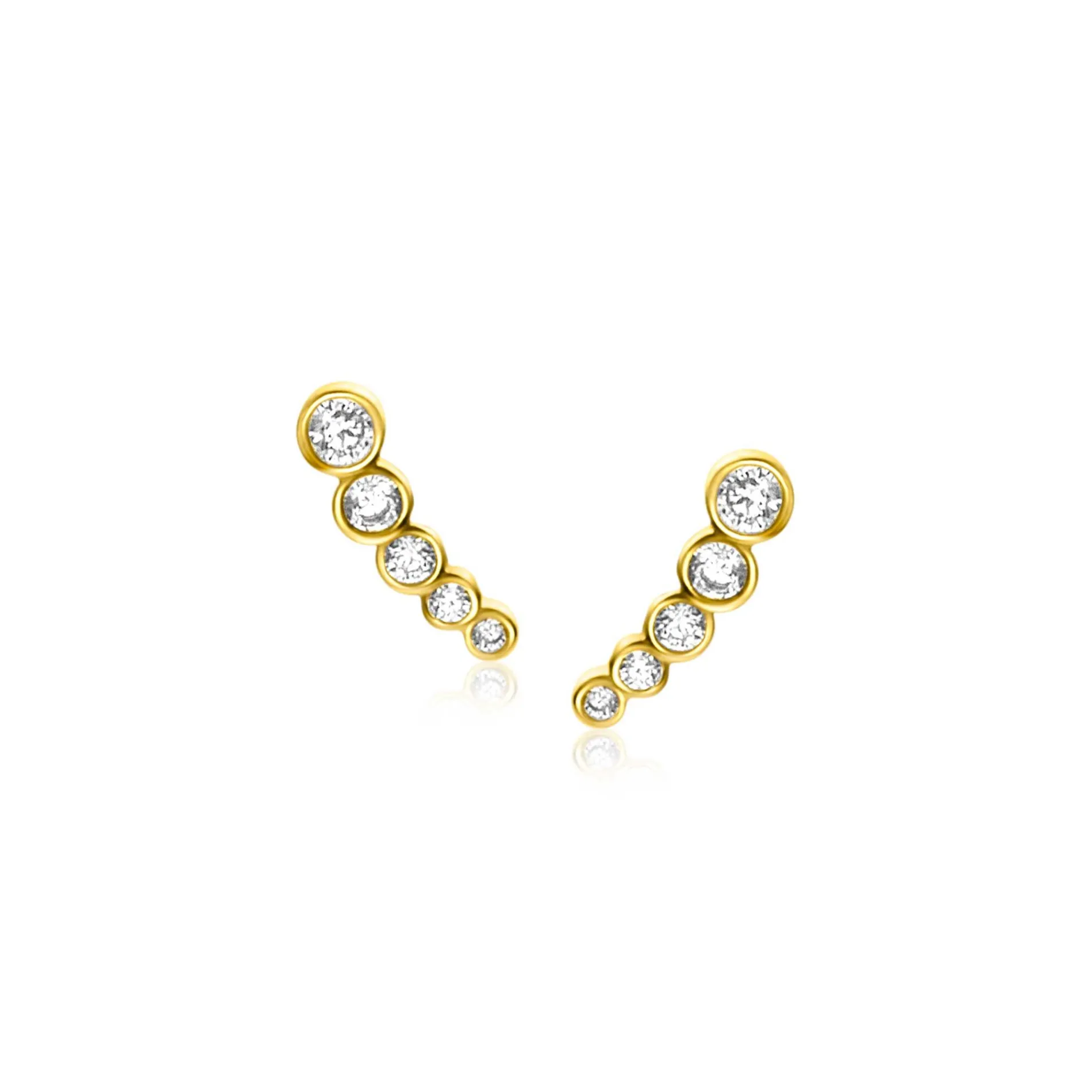 10mm ZINZI Gold 14 krt gouden oorknoppen met vijf ronde witte zirconia's ZGO413