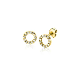 5,5mm ZINZI Gold 14 krt gouden oorknoppen open rondje bezet met witte zirkonia's ZGO550