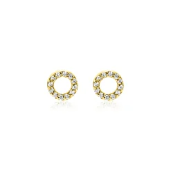 5,5mm ZINZI Gold 14 krt gouden oorknoppen open rondje bezet met witte zirkonia's ZGO550