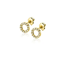 5,5mm ZINZI Gold 14 krt gouden oorknoppen open rondje bezet met witte zirkonia's ZGO550
