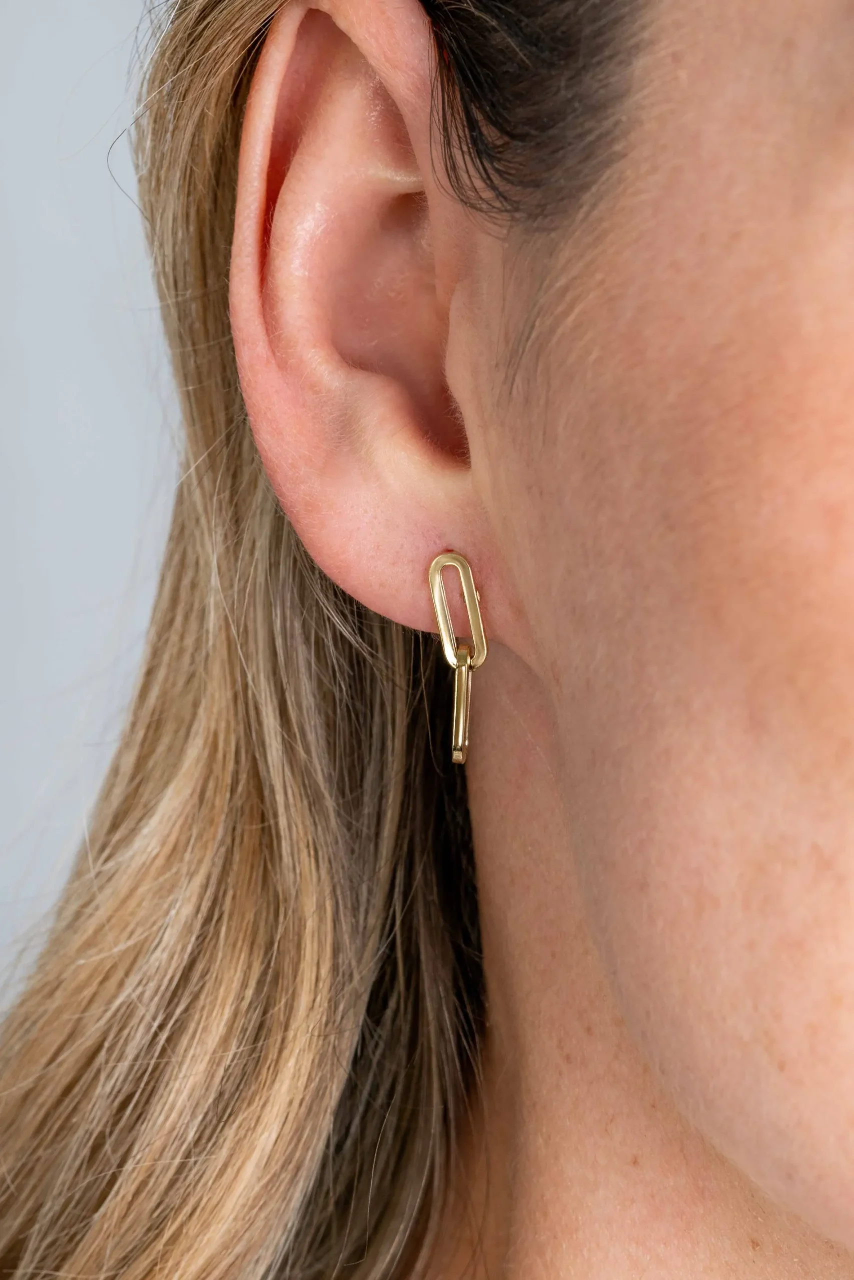 25mm ZINZI Gold 14 krt gouden oorstekers met twee trendy paperclip-schakels 25mm ZGO360