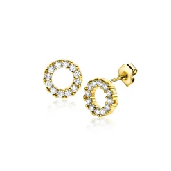 7mm ZINZI Gold 14 krt gouden oorknoppen open rondje bezet met witte zirconia's ZGO456