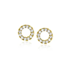 7mm ZINZI Gold 14 krt gouden oorknoppen open rondje bezet met witte zirconia's ZGO456