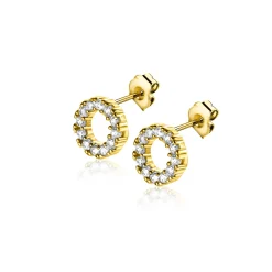 7mm ZINZI Gold 14 krt gouden oorknoppen open rondje bezet met witte zirconia's ZGO456