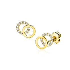 9mm ZINZI Gold 14 krt gouden oorknoppen open rondjes, glad en bezet met witte zirconia's ZGO466
