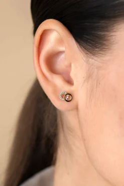 9mm ZINZI Gold 14 krt gouden oorknoppen open rondjes, glad en bezet met witte zirconia's ZGO466