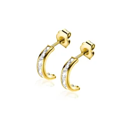 8mm ZINZI Gold 14 krt gouden halve oorringen met railzetting en princess geslepen witte zirconia's ZGO457