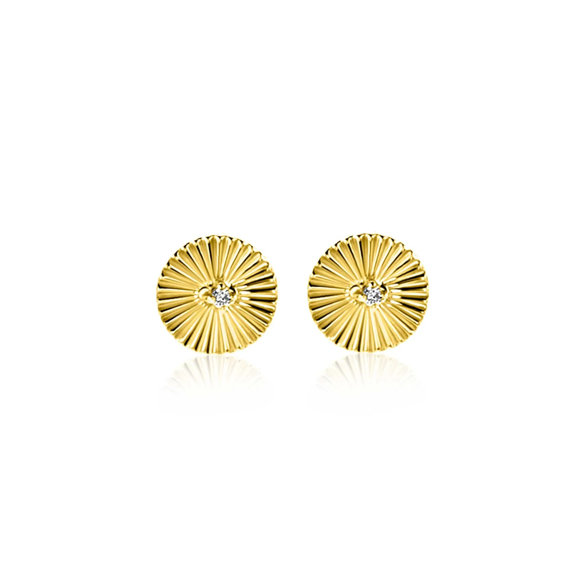 6mm ZINZI Gold 14 krt gouden oorstekers rond met zonnestralen en witte zirkonia ZGO542 (zonder collier)