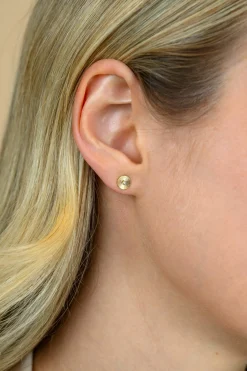 6mm ZINZI Gold 14 krt gouden oorstekers rond met zonnestralen en witte zirkonia ZGO542 (zonder collier)