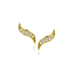 10mm ZINZI Gold 14 krt gouden fantasie oorknoppen in bladvorm met 5 witte zirkonia's ZGO516