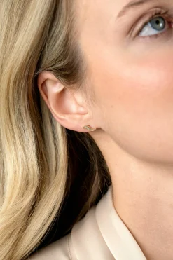 10mm ZINZI Gold 14 krt gouden fantasie oorknoppen in bladvorm met 5 witte zirkonia's ZGO516