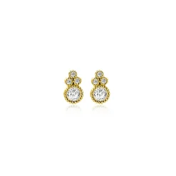 7mm ZINZI Gold 14 krt gouden fantasie oorstekers, bezet met witte zirkonia's ZGO545